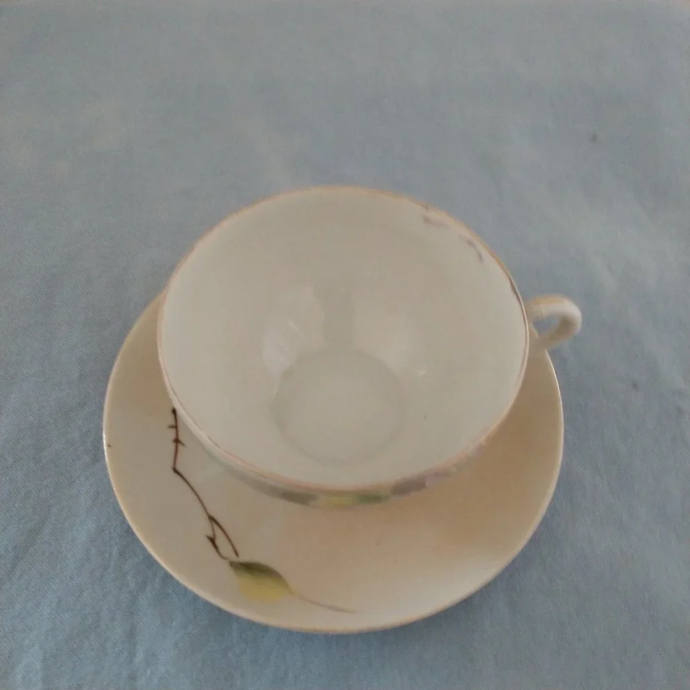 MID CENTURY MODERN JAPAN GREEN STAMP FLORAL TEA CUP SET JAPANESE BLOSSOMS - Picture 7 of 16